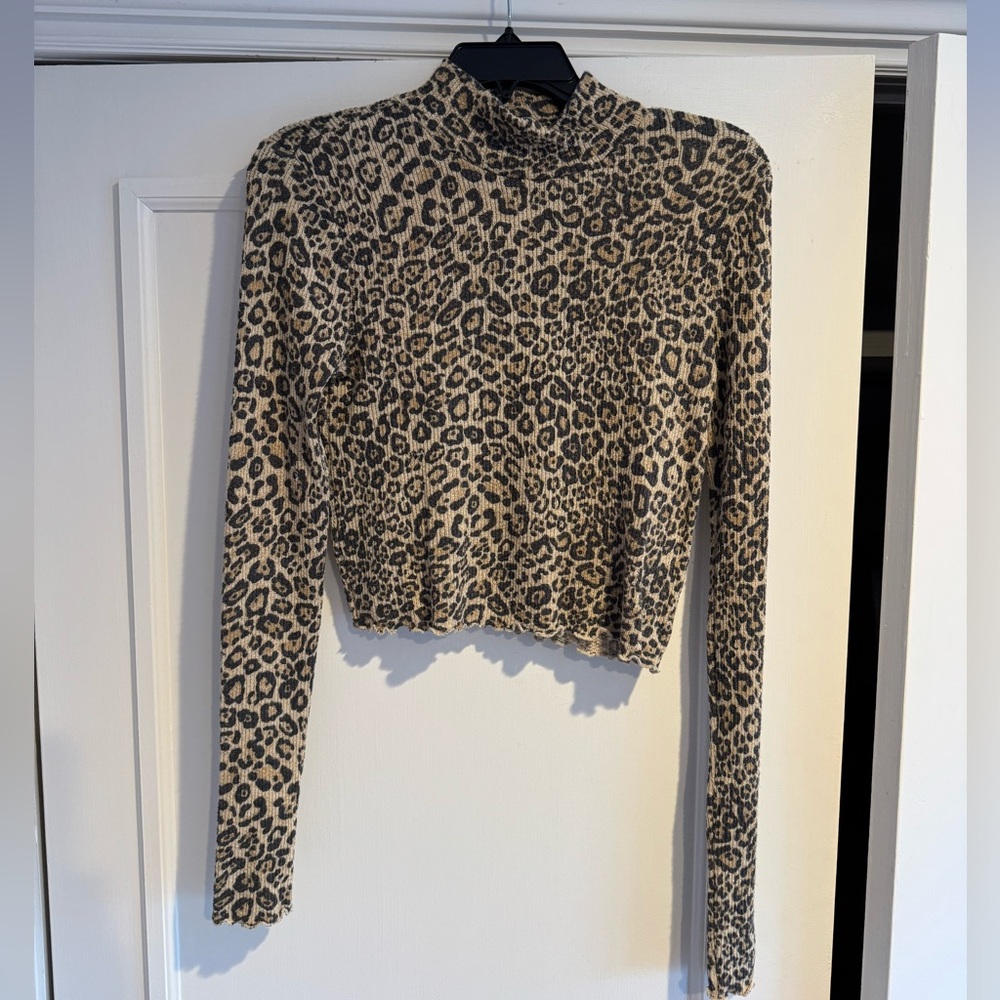 Leopard Print Turtleneck Women Top